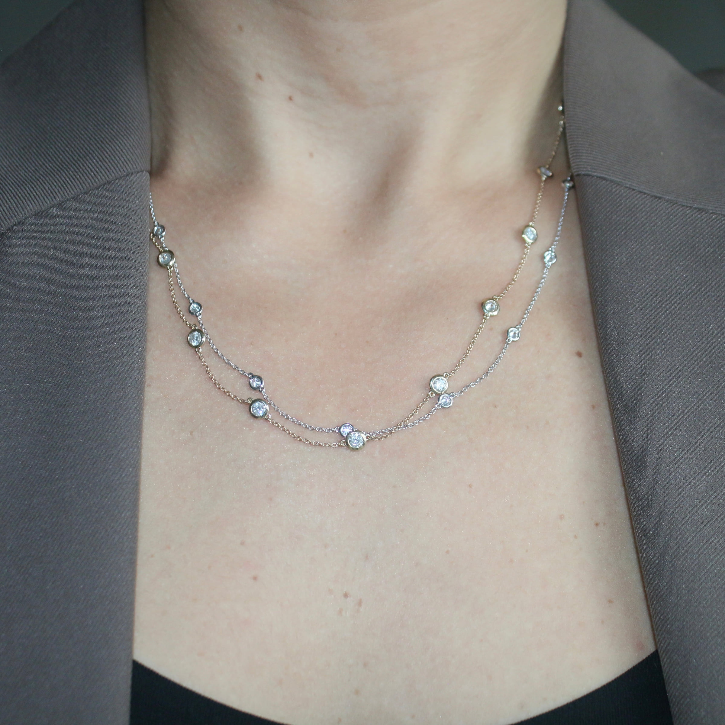 Diamond necklaces worn close to the body
