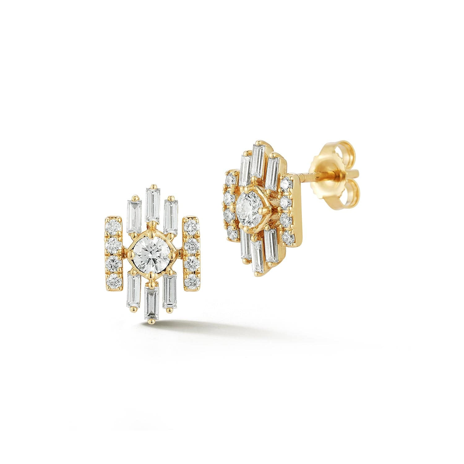 Gatsby Diamond Stud Earrings in 14k Gold, front view