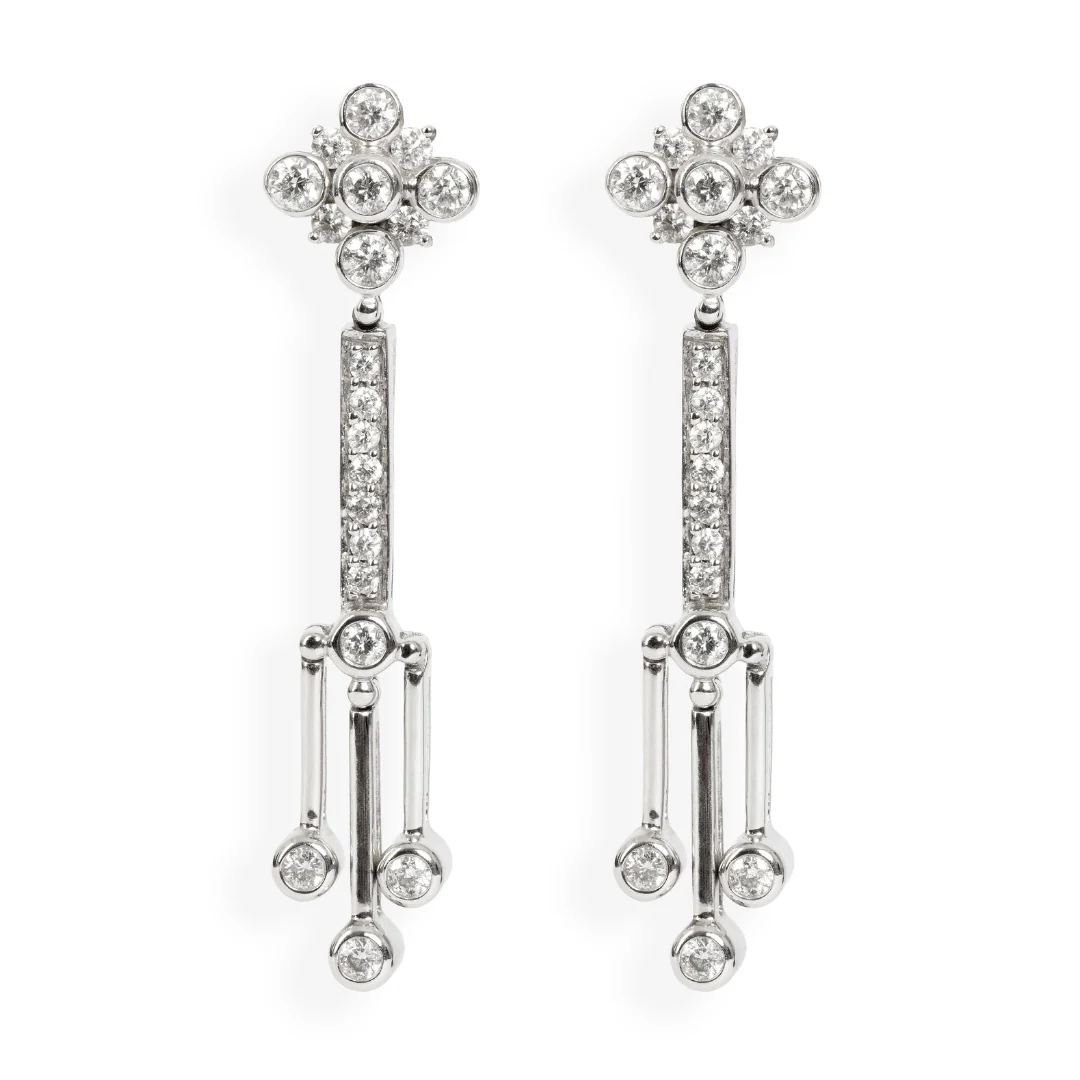 Gatsby Diamond Pendant Earrings in White Gold, front view