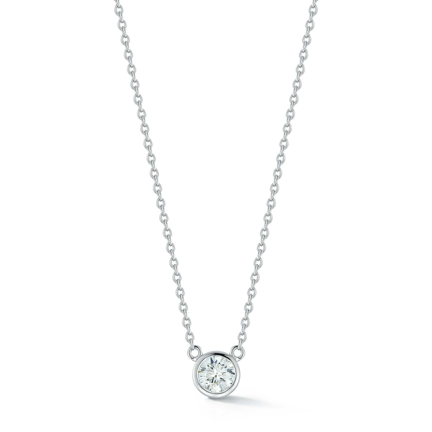 Diamond Bezel Necklace in 14k White Gold, front view