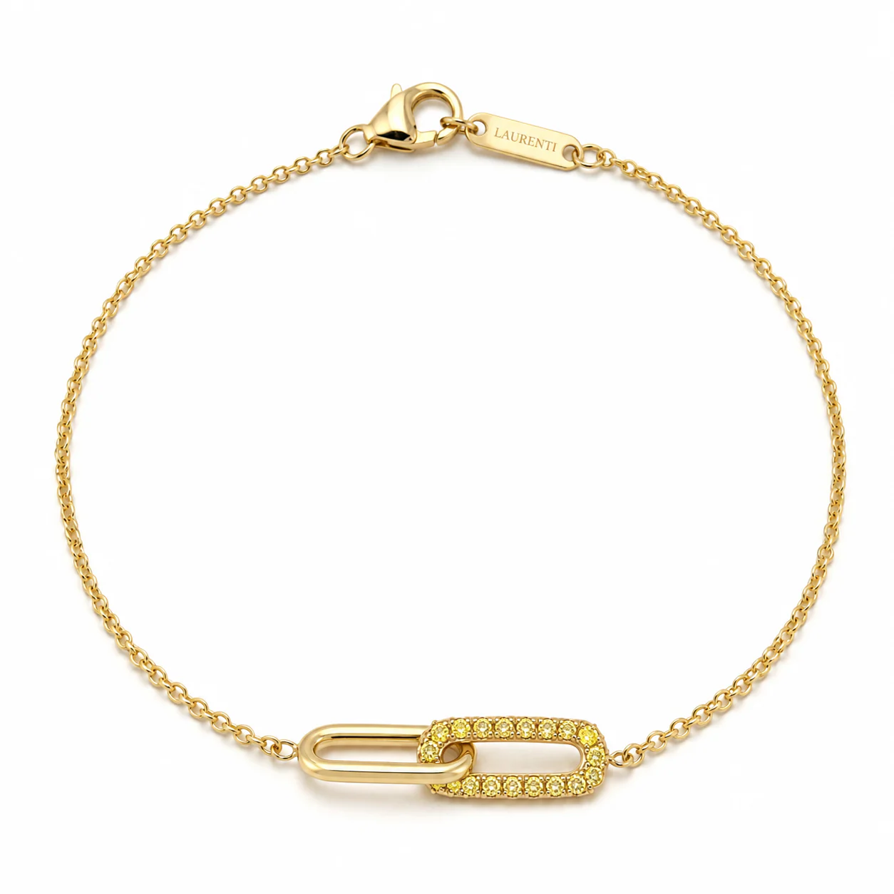 Connection Link Yellow Diamond Bracelet in 14k Gold, front view