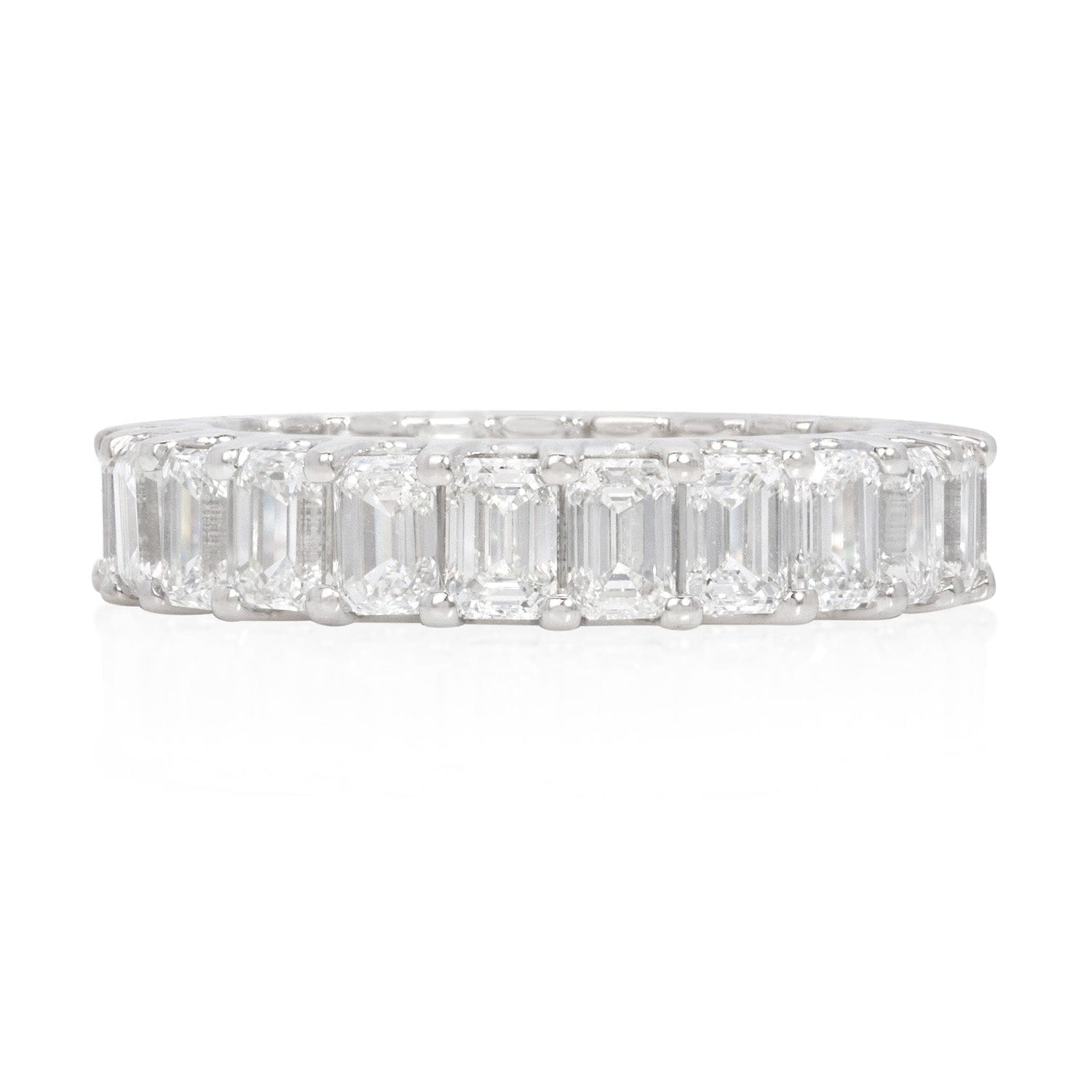 Emerald Cut Diamond Eternity Ring in Platinum, front view