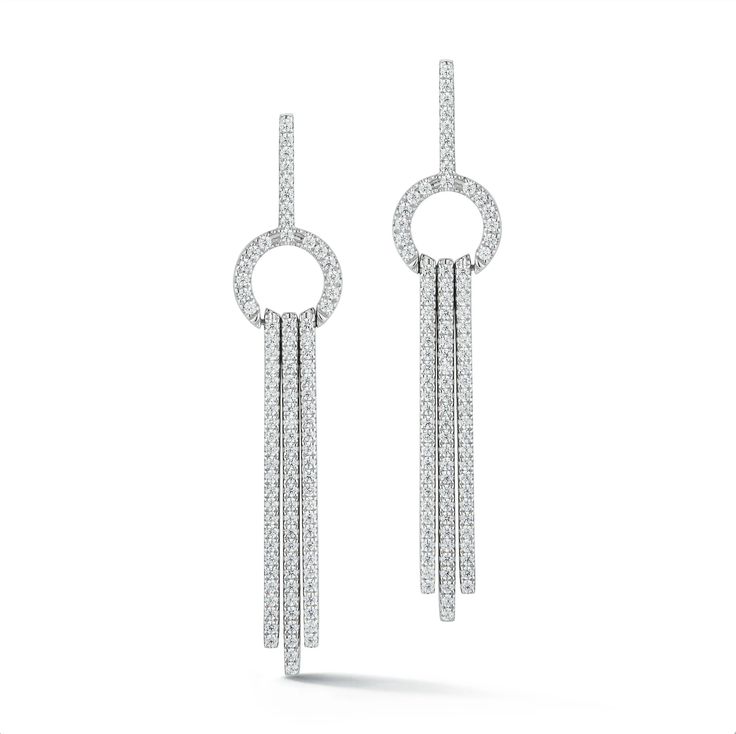 Empire Diamond Cascade Earrings in 14K White Gold, front view