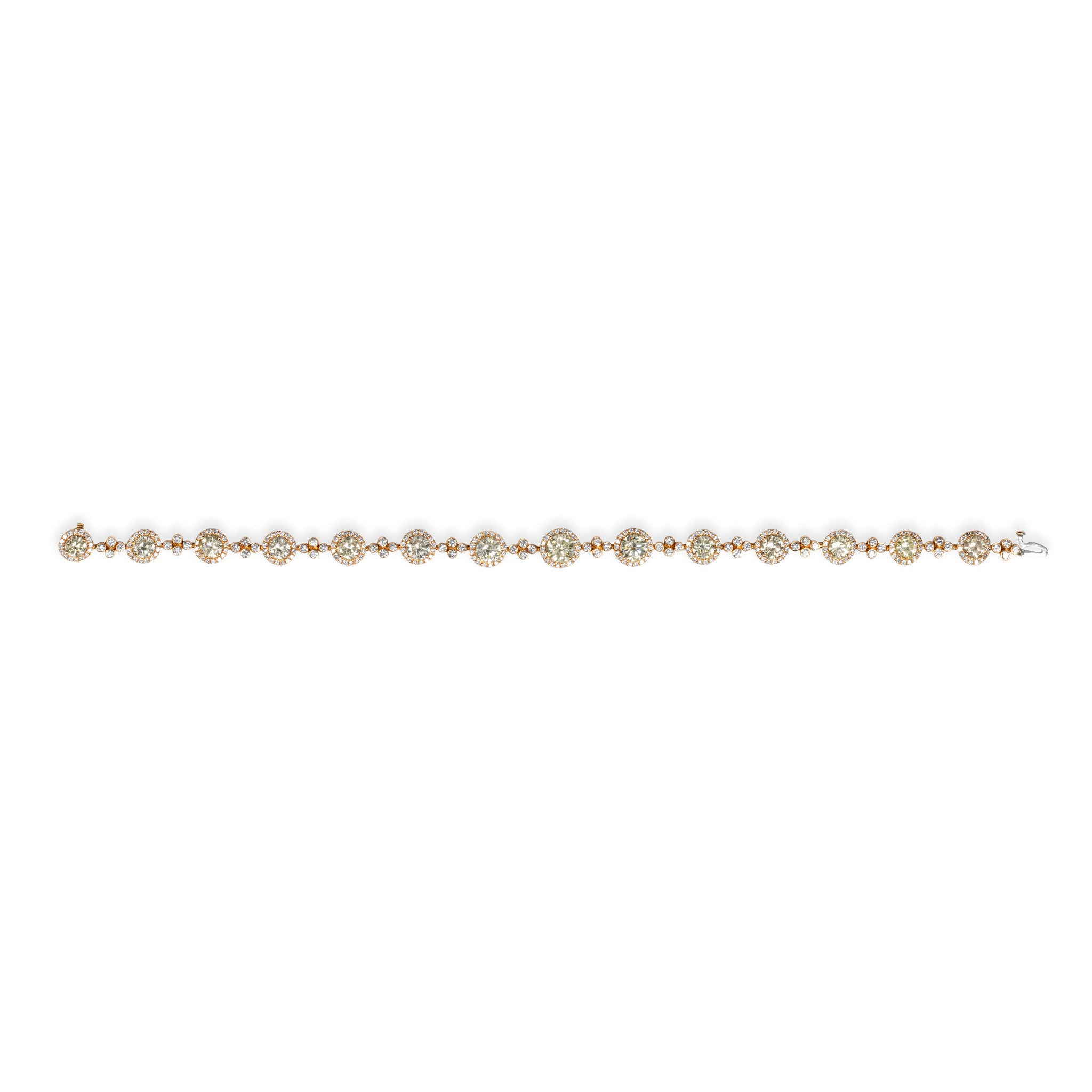 Fancy Green Diamond Tennis Bracelet in 18k Rose Gold, front view