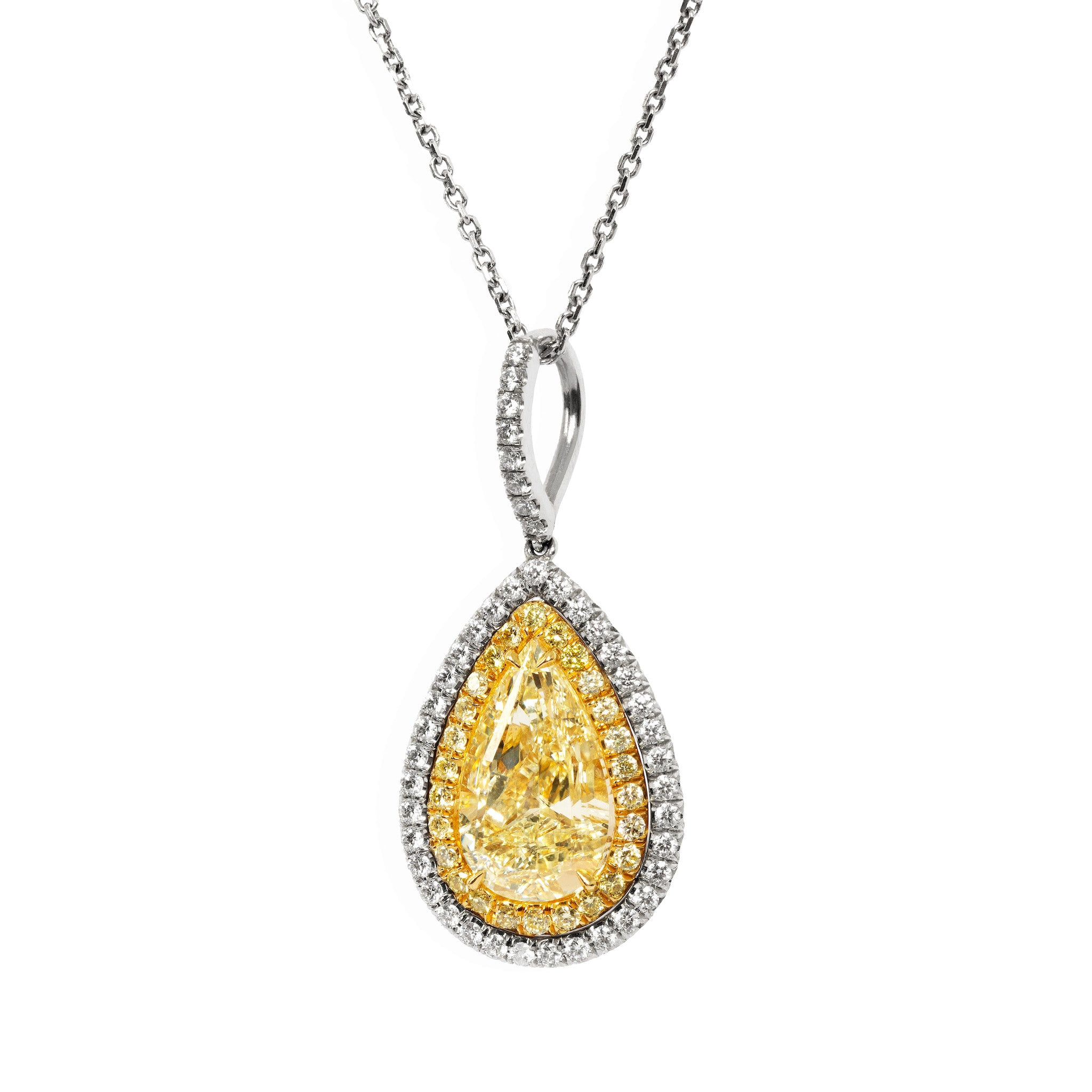 3.30ct GIA Fancy Yellow Pear Diamond Pendant, front view
