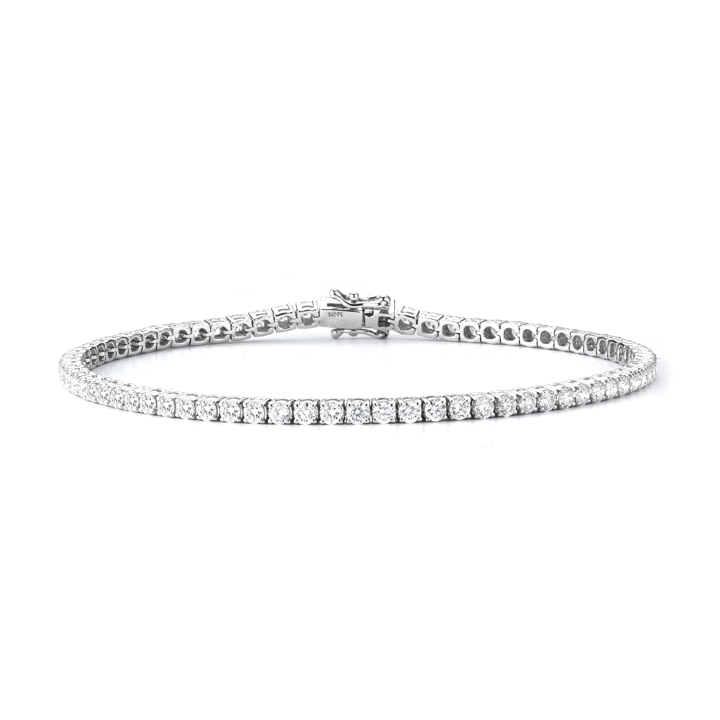 Four-Prong Natural Diamond Tennis Bracelet in 14K White Gold, front view