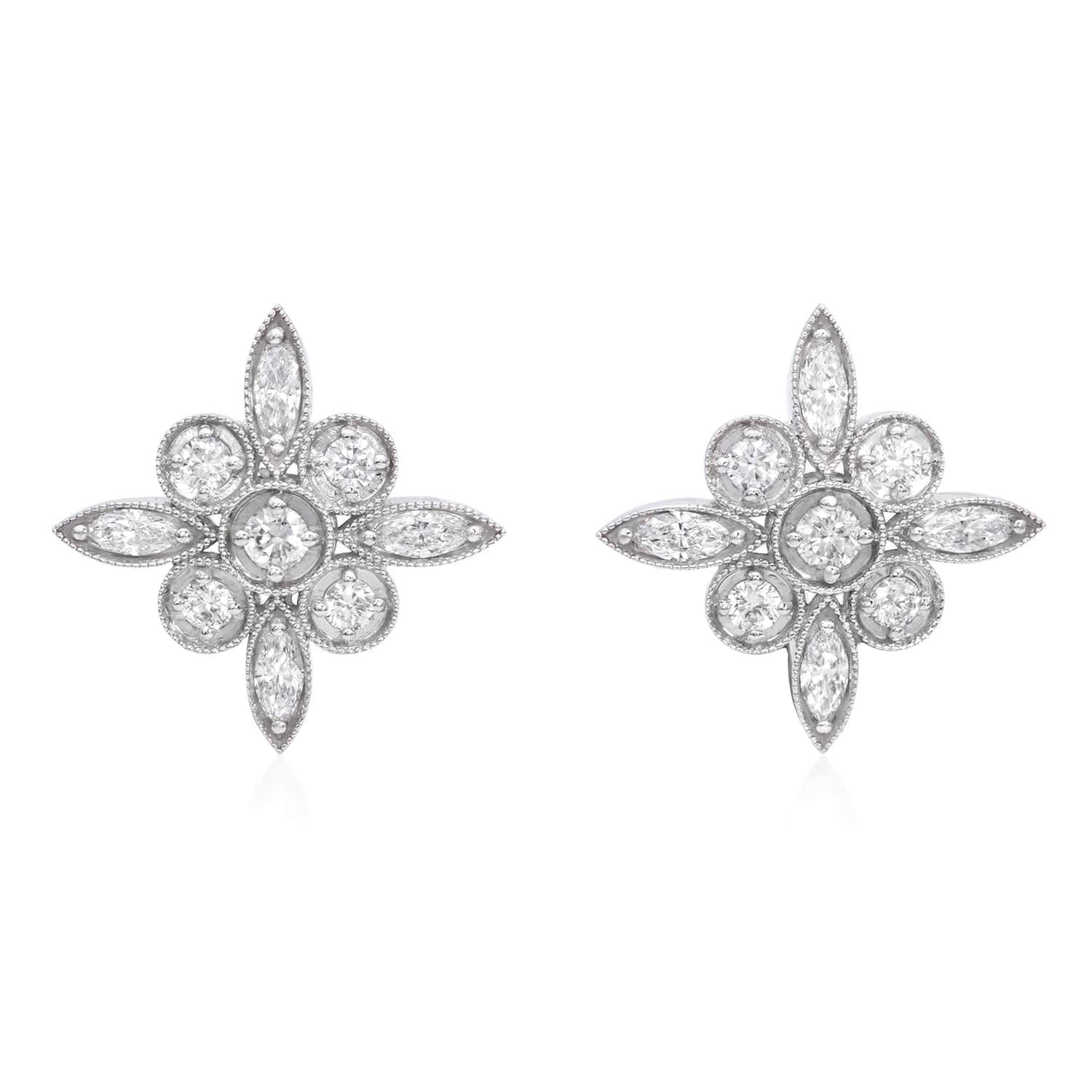 Vela Diamond Earrings in 14k White Gold, front view