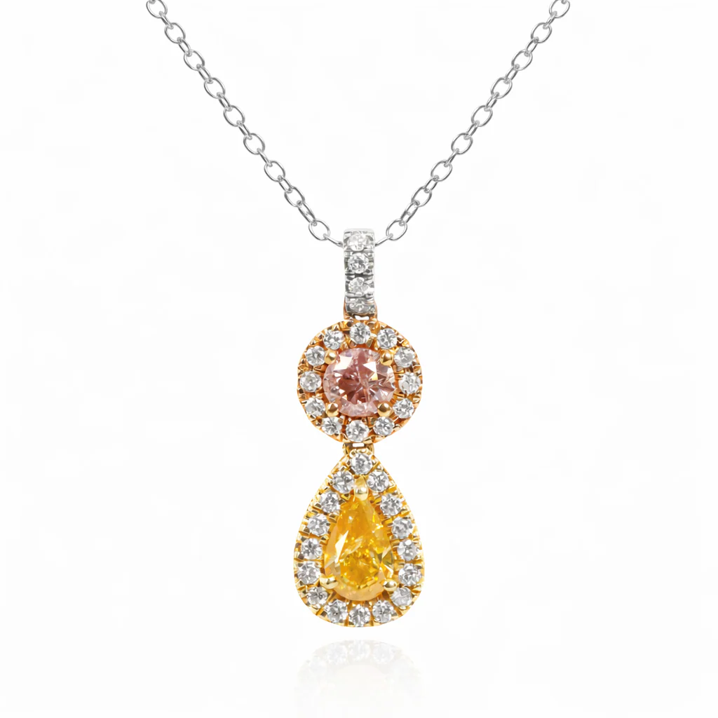 Fancy Diamond Duet Pendant Necklace, front view