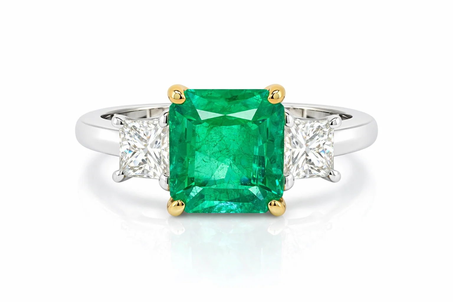 Origins Emerald-Cut Emerald Ring with Princess-Cut Diamonds, front view