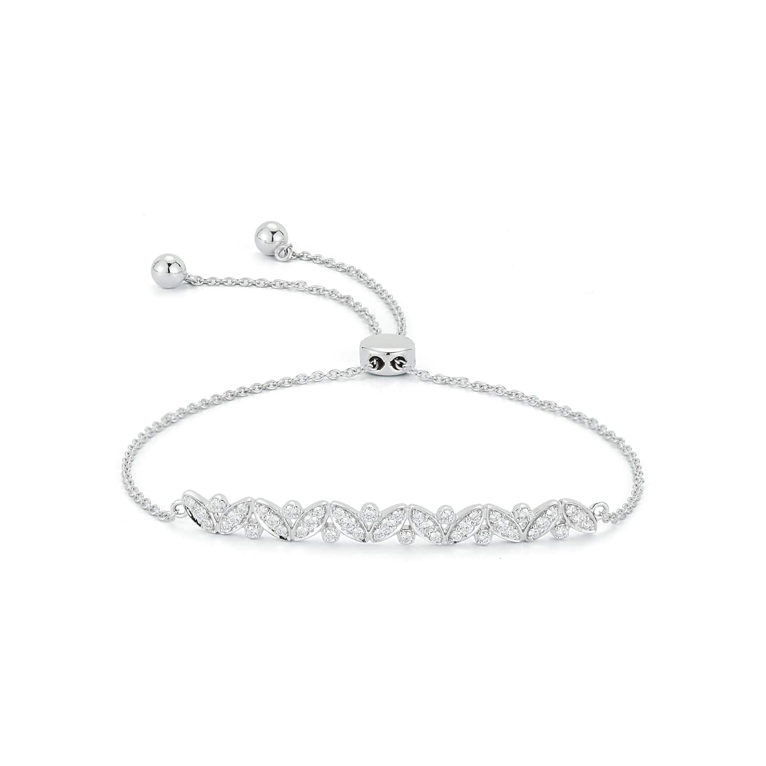 Leaf Pavé Adjustable Diamond Bracelet in 14K Gold, front view