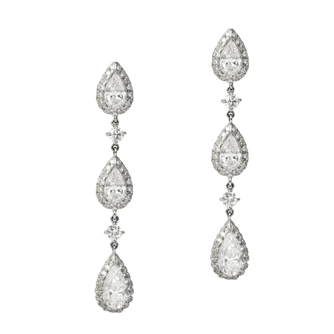 Pear Shape Diamond Drop Pendant Earrings, front view