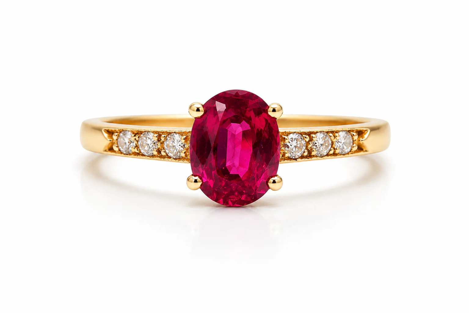 Ruby & Diamond Ring in 18k Yellow Gold, front view