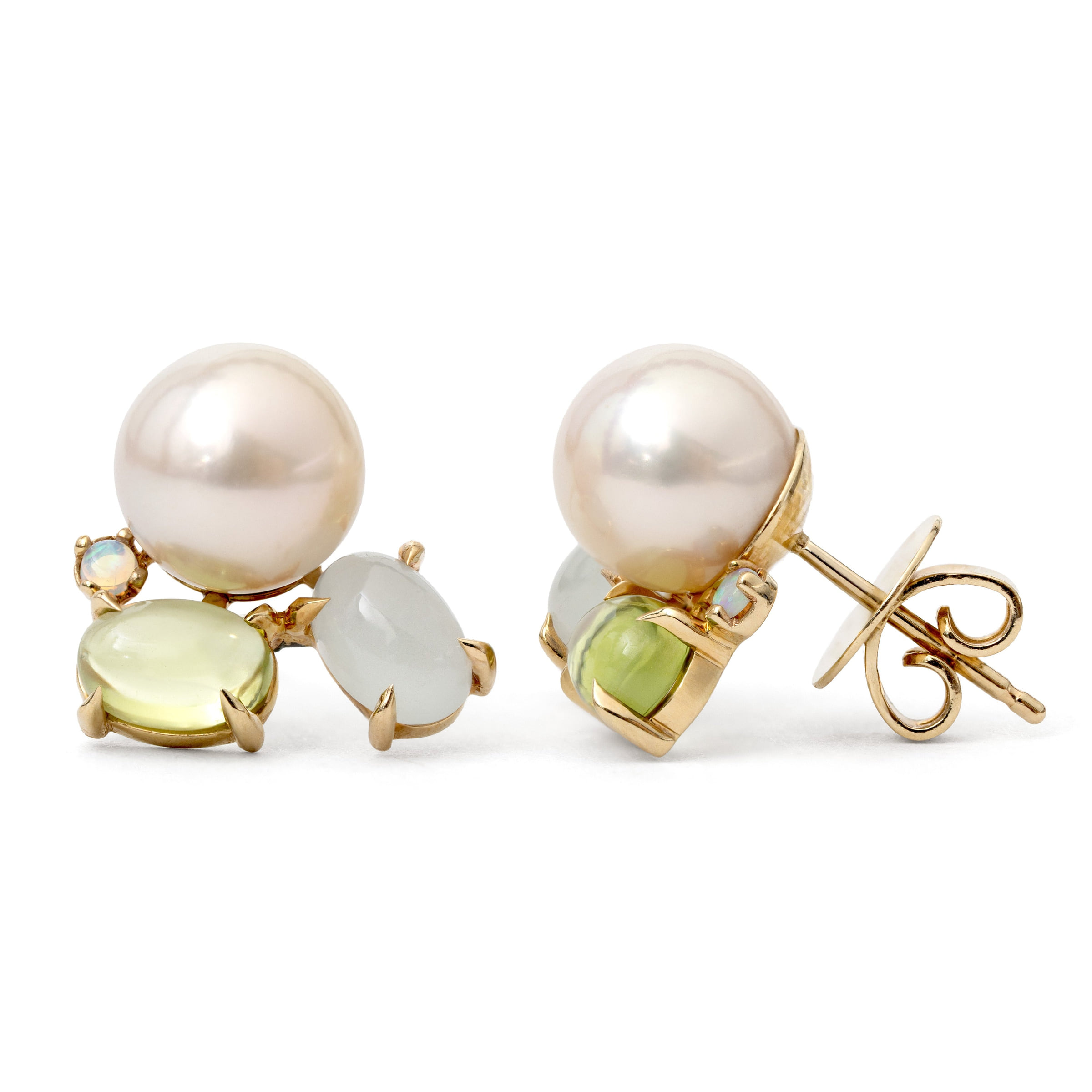 Origins Pearl & Gemstone Earrings in 14k Yellow Gold, front view