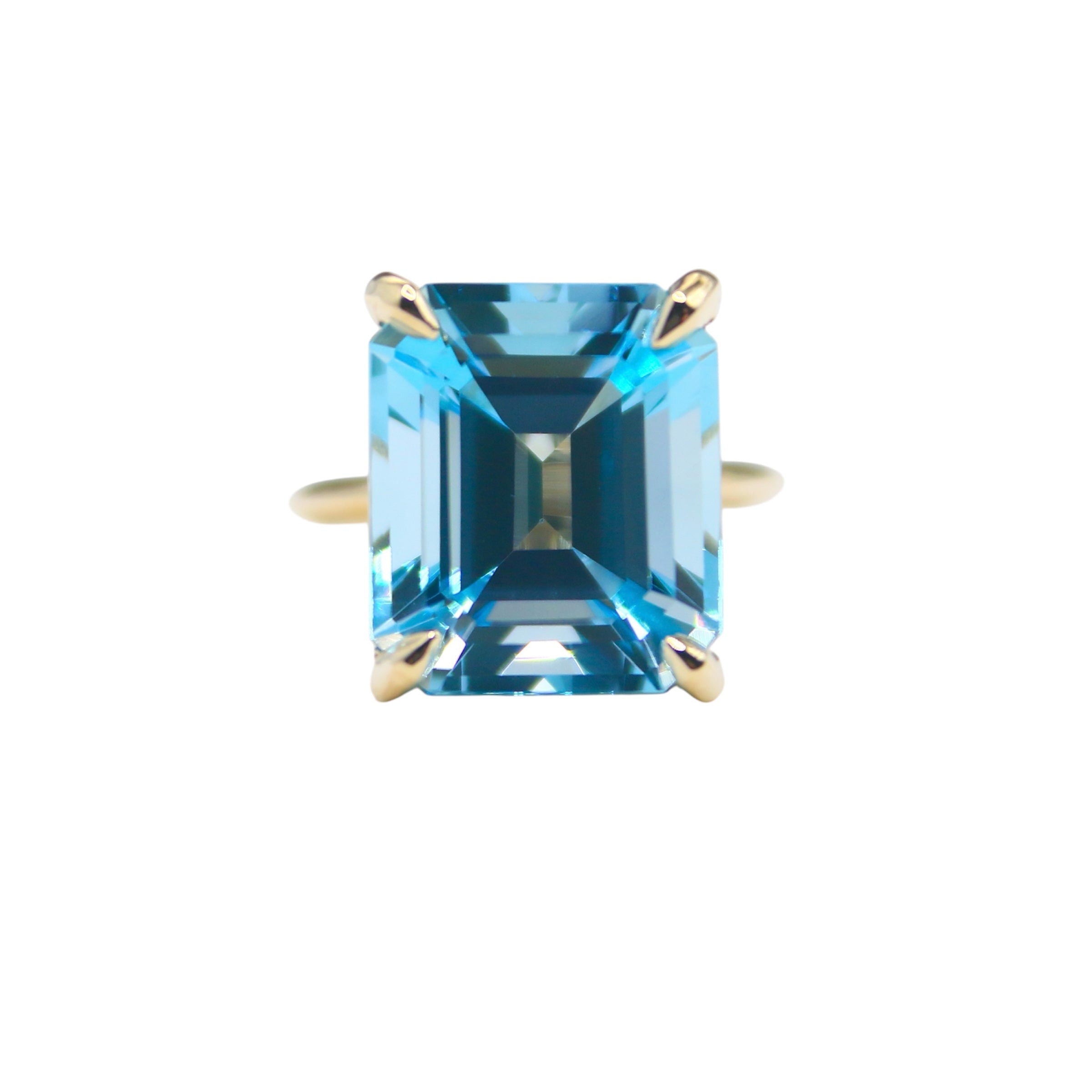 Sasha Sky Blue Topaz Emerald-Cut Cocktail Ring in 14K Yellow Gold, front view