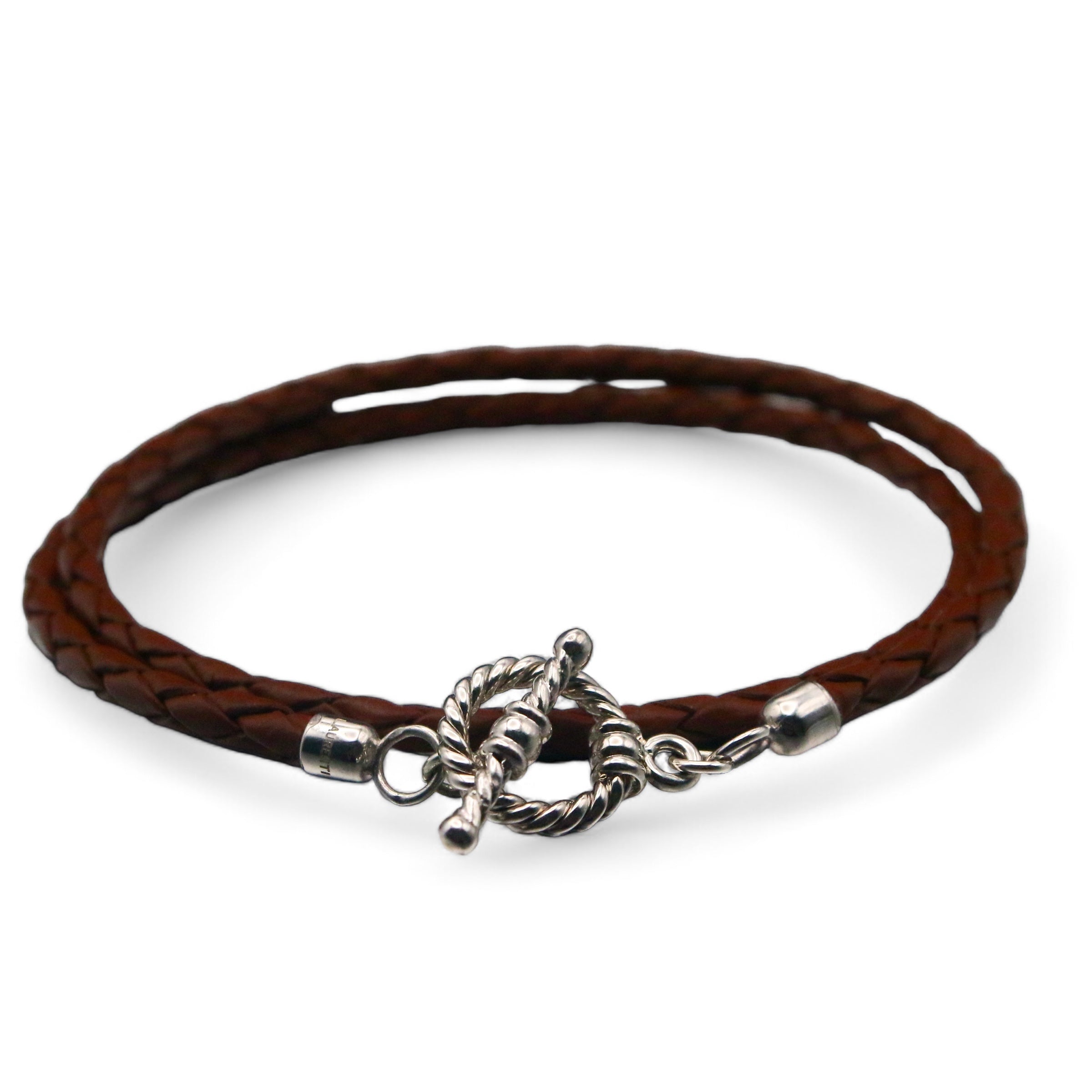 Braided Leather Wrap Bracelet in Silver, front view