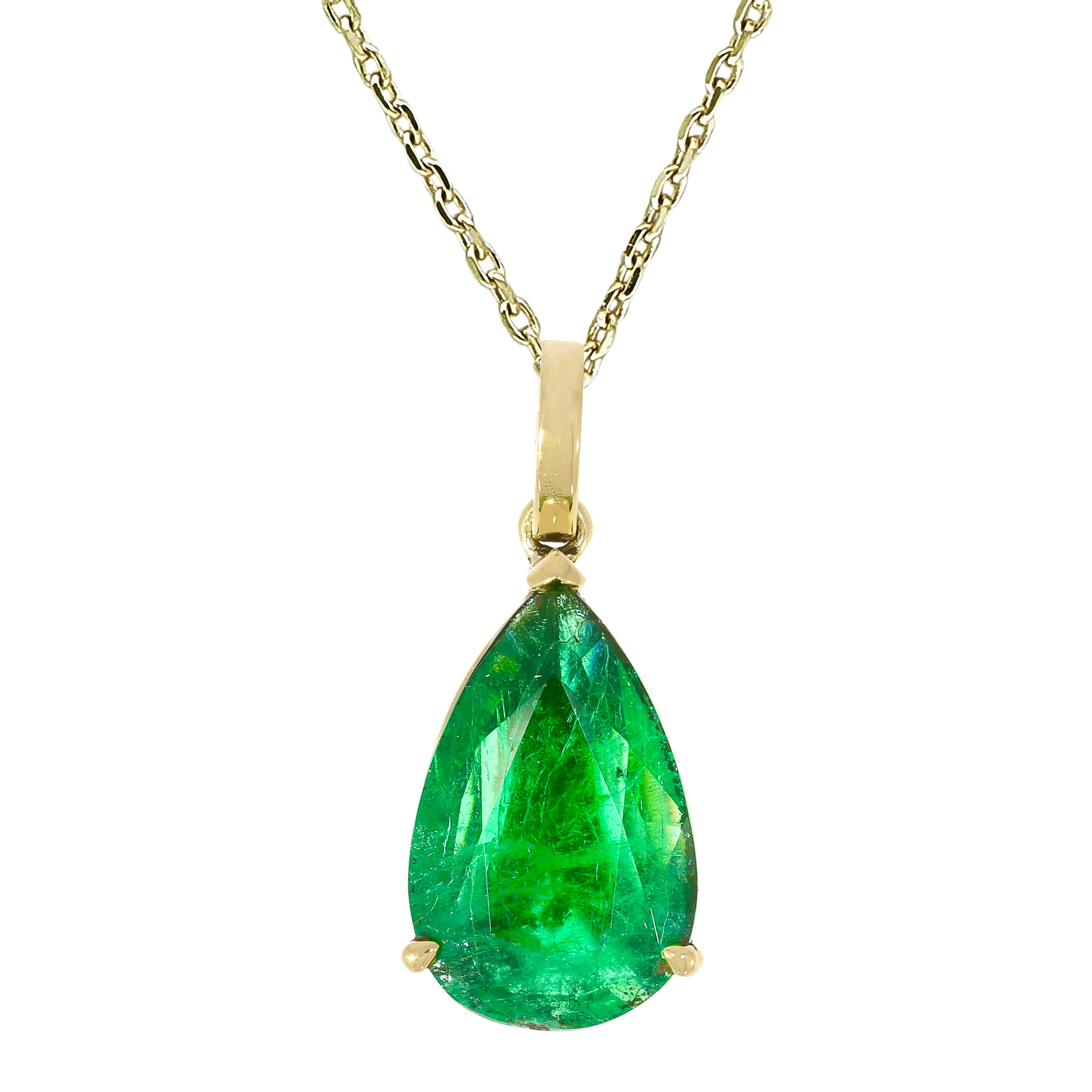 Zambian Emerald Pear Pendant Necklace, front view